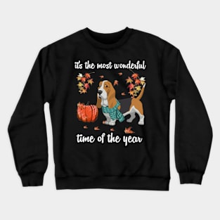 Basset Hound Dog Autumn Fall Most Wonderful Time Maple Gift Crewneck Sweatshirt